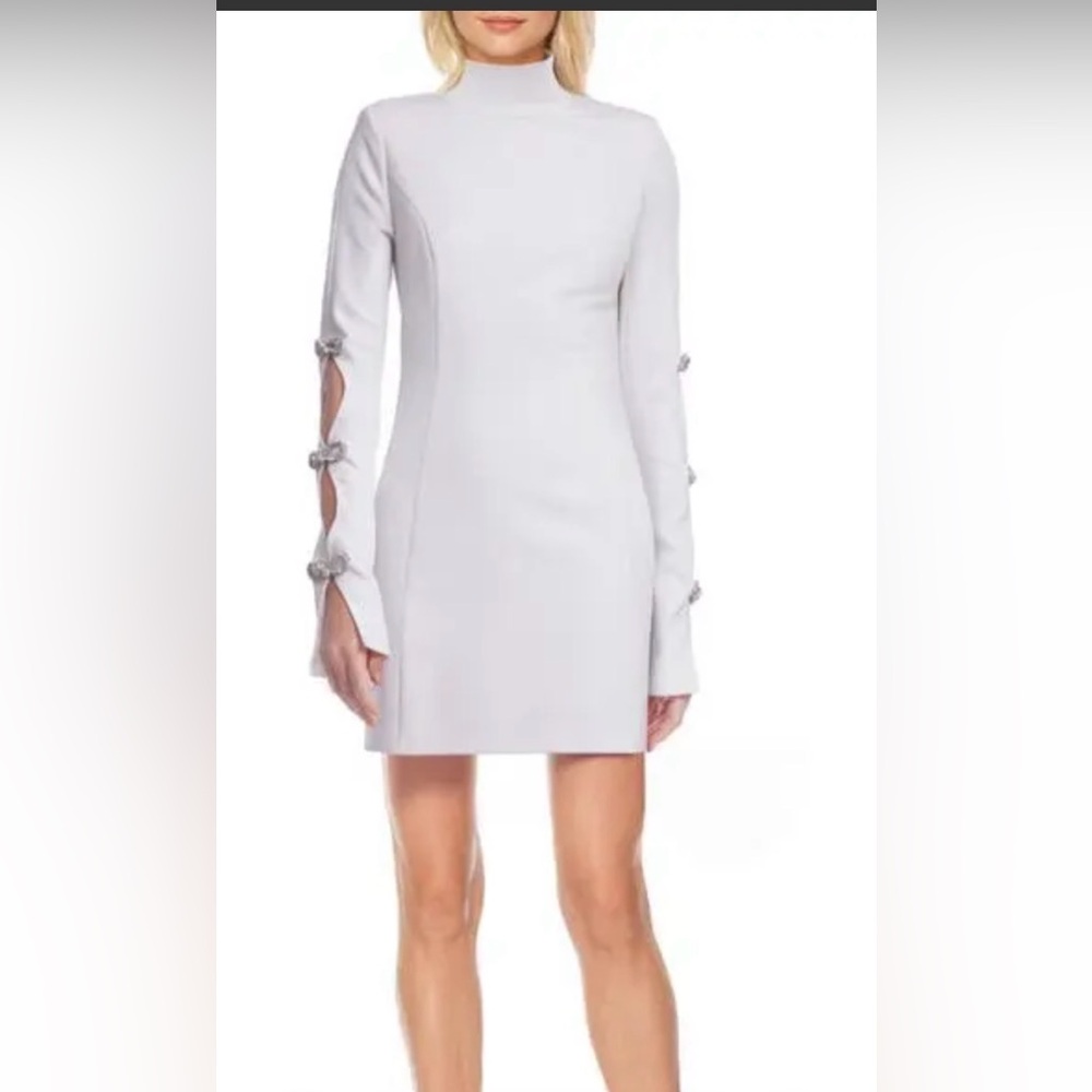 Badgley Mischka White Long Sleeve Dress with Bow  sleeves brand new with tags